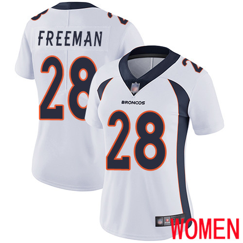 Women Denver Broncos #28 Royce Freeman White Vapor Untouchable Limited Player Football NFL Jersey->women nfl jersey->Women Jersey